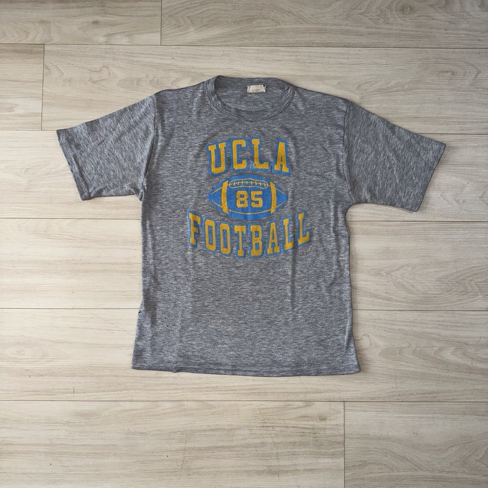VINTAGE 70s UCLA California T-SHIRT MEN Size Medium HEATHER GRAY FOOTBALL Thin